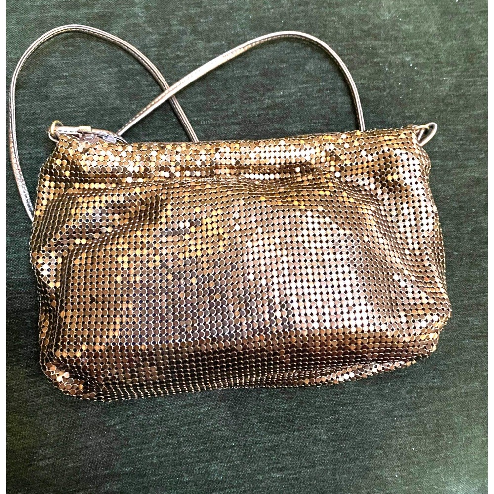 Vintage Whiting and Davis Mesh Bag metallic Bronze 80s glam evening